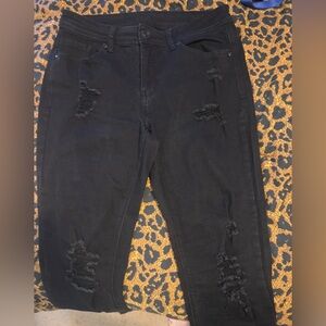 Black Distressed Midrise Ankle Jeggings